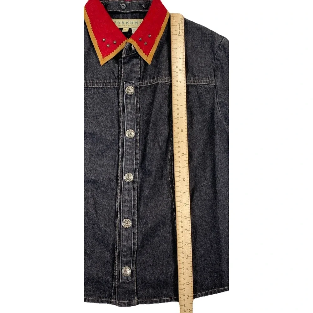 Double D Ranch Yoakum Women's Medium Black‎ Denim Jacket Beaded Collar